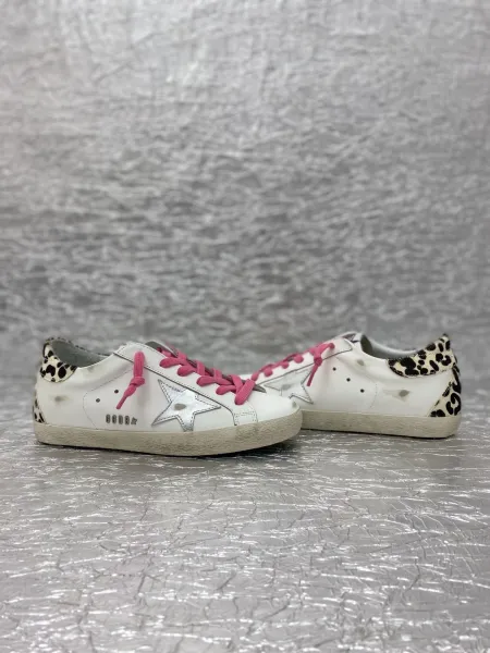 Golden Goose Superstar White Glitter Star Pink Snake Heel Sneakers - 39