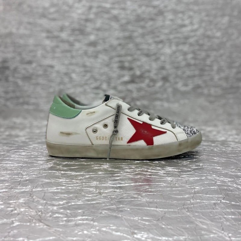 Golden Goose Deluxe Brand Golden Goose Superstar Distressed White Green Red Glitter Sneakers