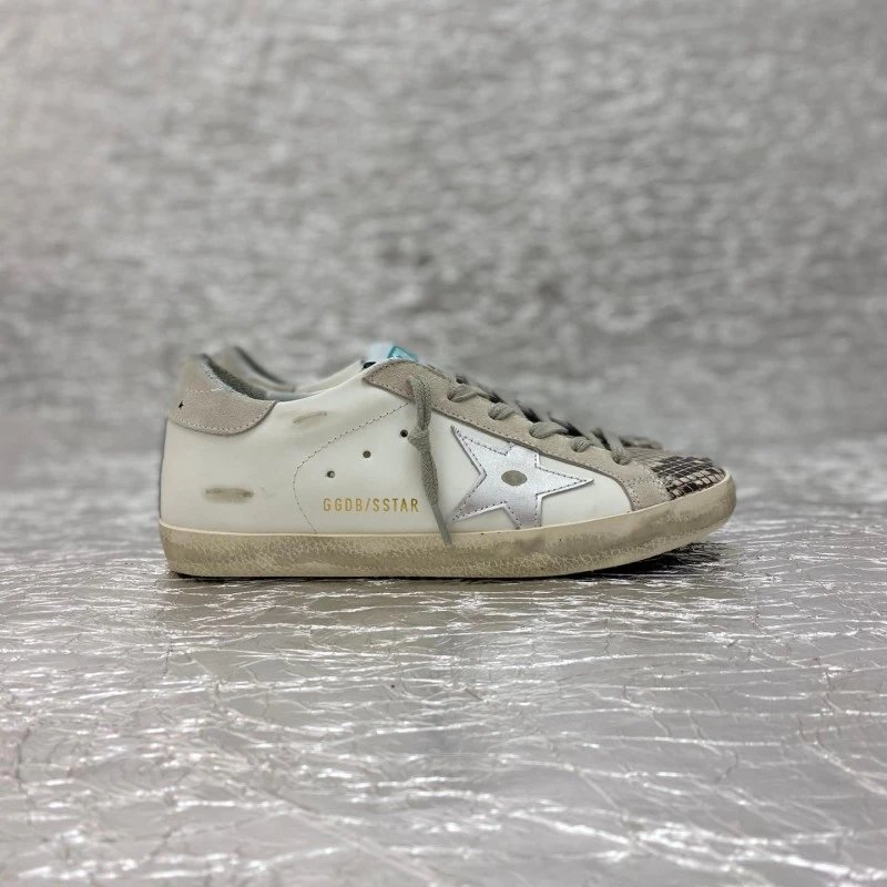 Golden Goose Deluxe Brand Superstar Distressed White Snake Print Sneakers
