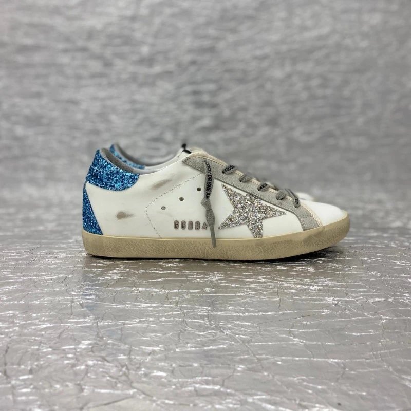 Golden Goose Deluxe Brand Superstar Glitter Blue and Silver Sneakers