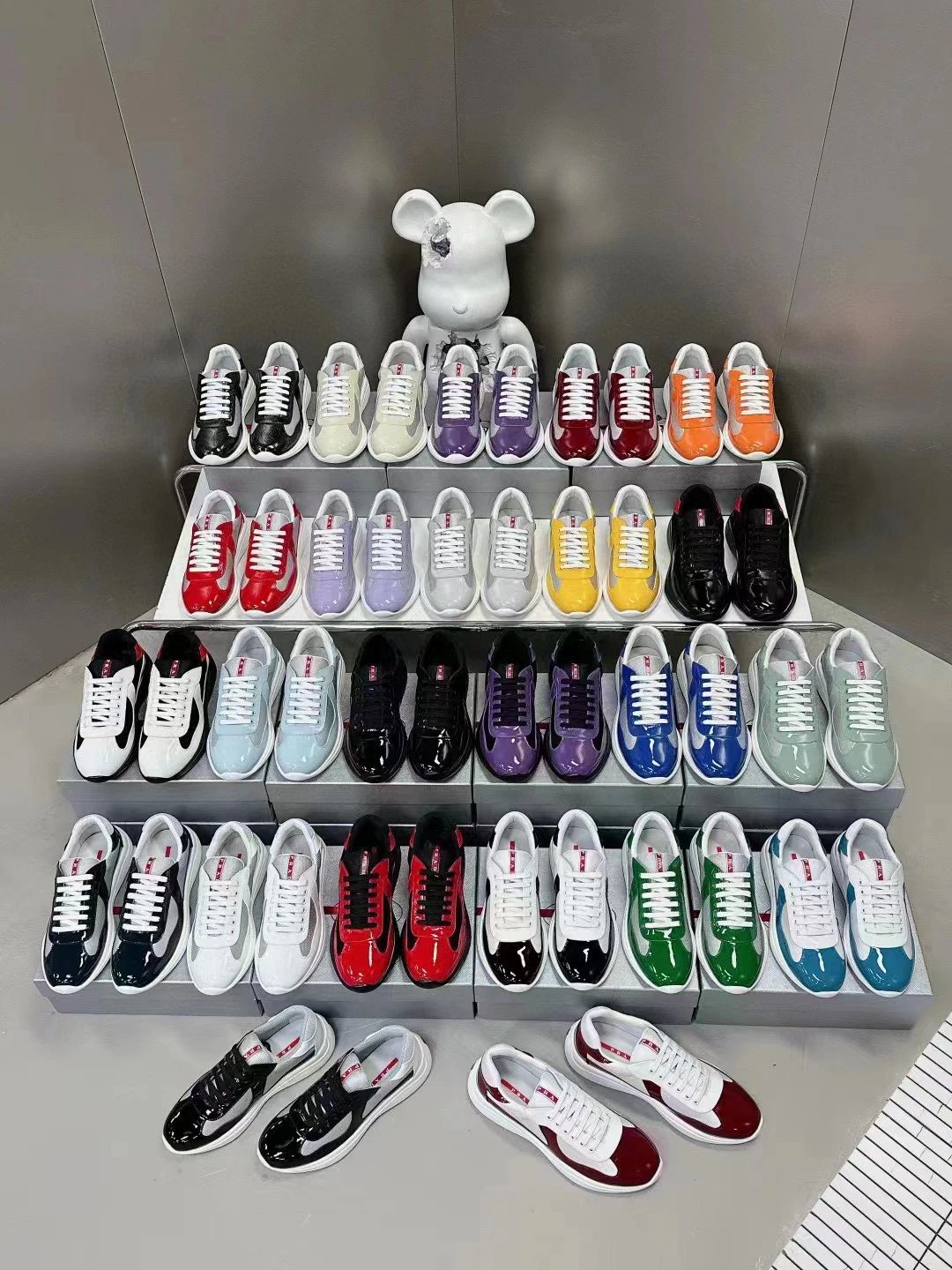 Prada Low-Top Patent Leather & Mesh Sneakers, Chunky Sole, Unisex Designer Shoe 1