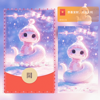 【卡密兑换】微信红包封面『事事如意蛇蛇』官方卡密丨端内兑换丨24小时自助提卡！