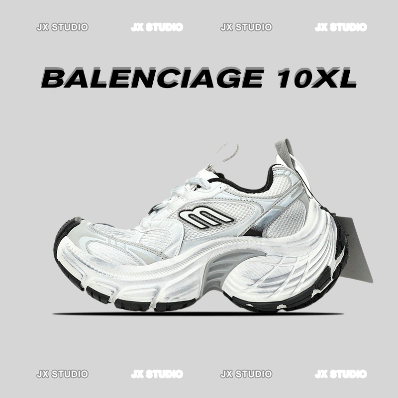 [Crafted for Connoisseurs] Balenciaga 10XL Star Style New Release Retro Wear-Resistant Anti-Slip Height-Boosting Casual Fashion Versatile Trendy High Street Style INS Style Unisex Couple Shoes Low-Top Dad Shoes White 784344W2MV29110