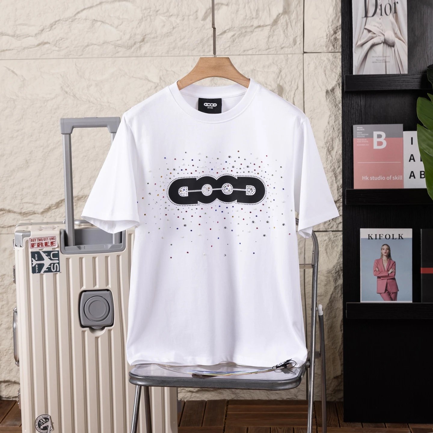 3900 GOODBRAND Holiday Colorful Candy Gemstone Hot Diamond Short sleeved T-shirt for Men and Women