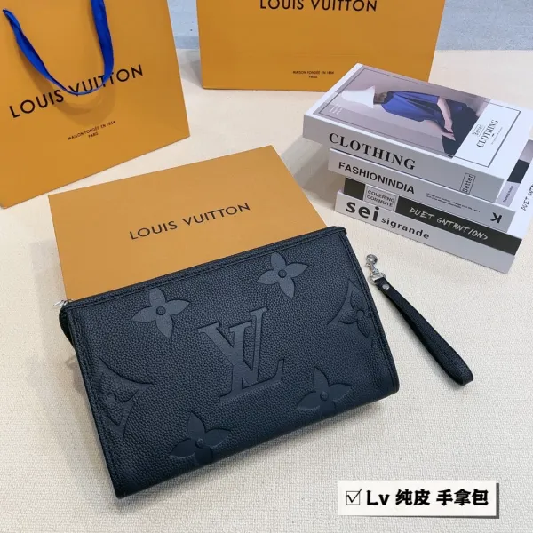 Louis Vuitton Monogram Empreinte Leather Wristlet Clutch Black Clutches - 1