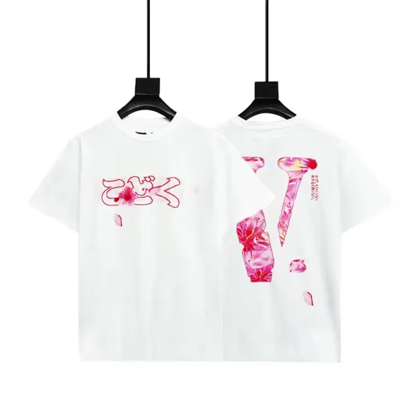 Design Sakura Print Graphic T-Shirt White Tops.t Shirts - 1