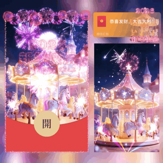 2026新年快乐烟花/旋转木马烟花/bao红包封面皮肤