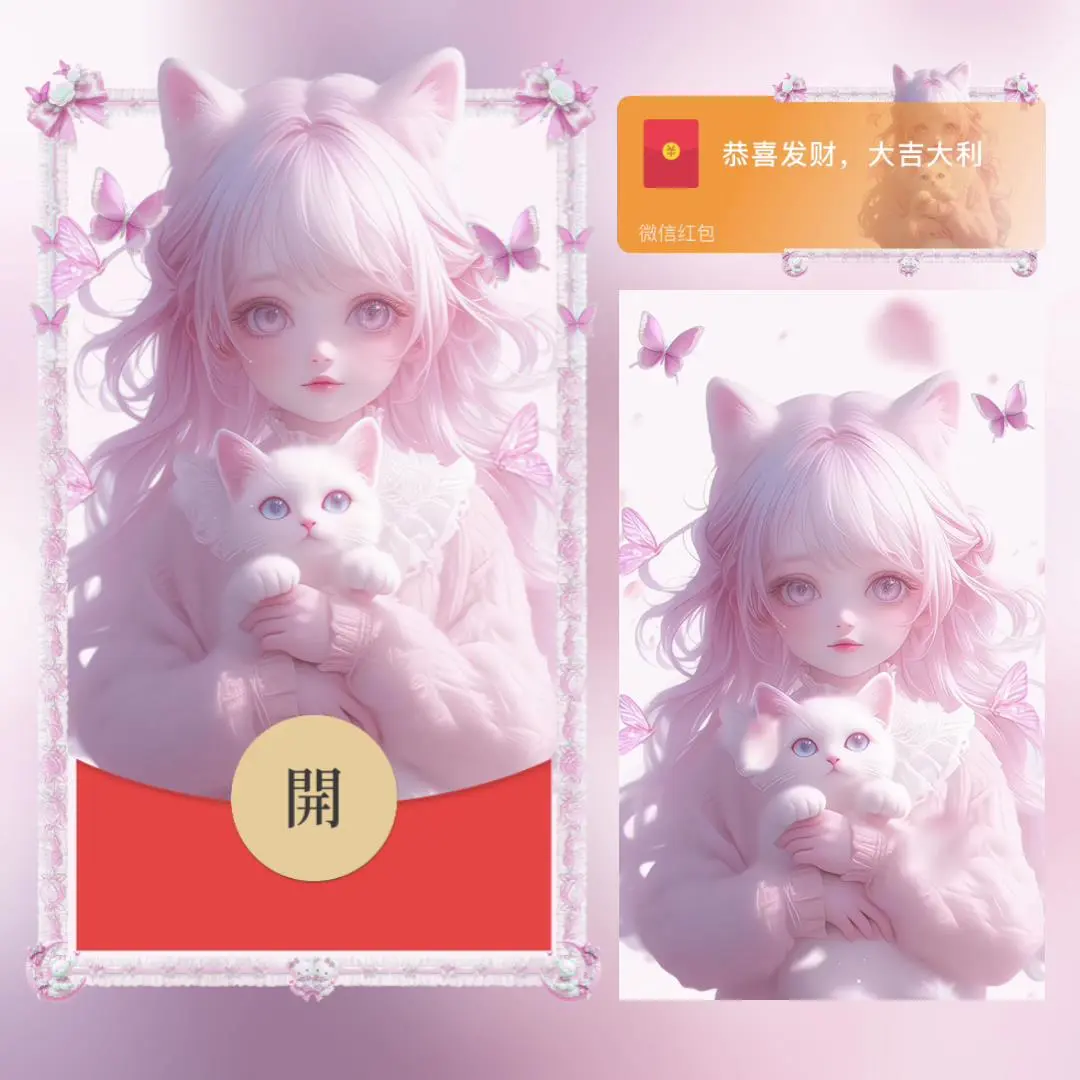 【卡密兑换】微信红包封面『猫咪可爱小女孩』官方卡密丨端内兑换丨24小时自助提卡！