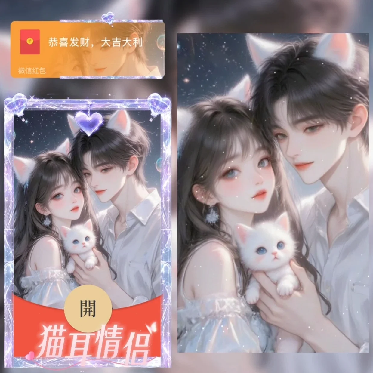 【卡密兑换】微信红包封面『猫耳情侣/sq』官方卡密丨端内兑换丨24小时自助提卡！