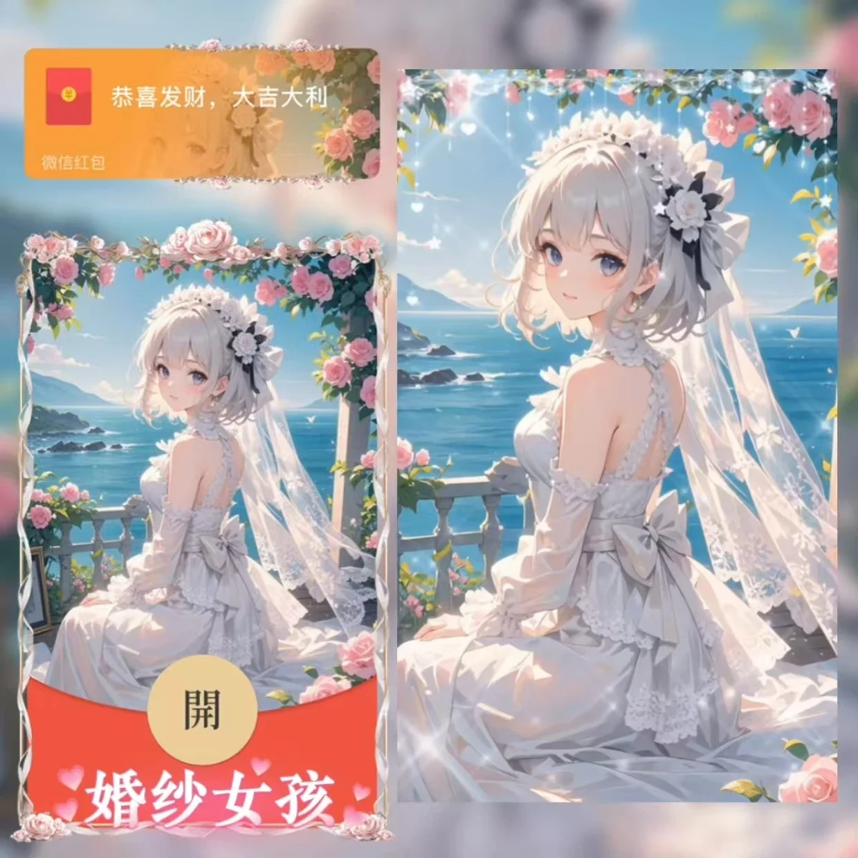 【卡密兑换】微信红包封面『婚纱女孩/sq』官方卡密丨端内兑换丨24小时自助提卡！