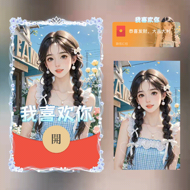 【卡密兑换】微信红包封面『我喜欢你/情侣女款/新版动态/xn』官方卡密丨端内兑换丨24小时自助提卡！