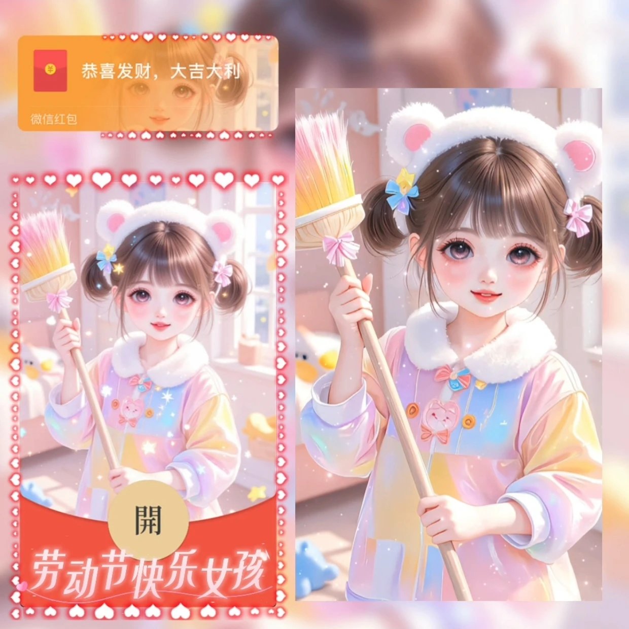 劳动节快乐女孩/sq红包封面皮肤
