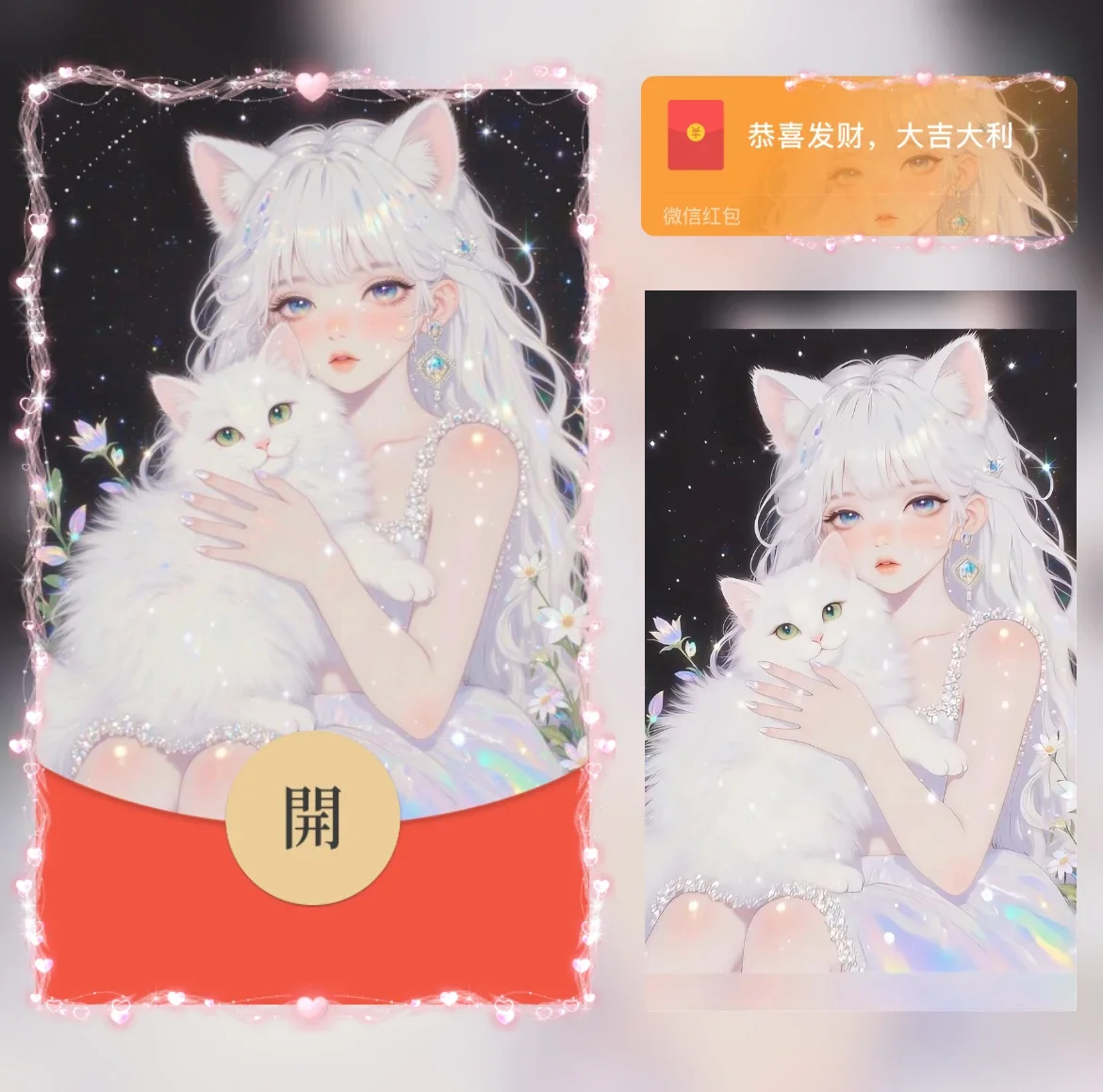 【卡密兑换】微信红包封面『猫耳女孩与猫/yj』官方卡密丨端内兑换丨24小时自助提卡！
