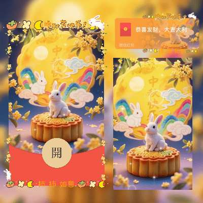 中秋节快乐 柿柿如意 可爱兔子/新版动态tt红包封面皮肤
