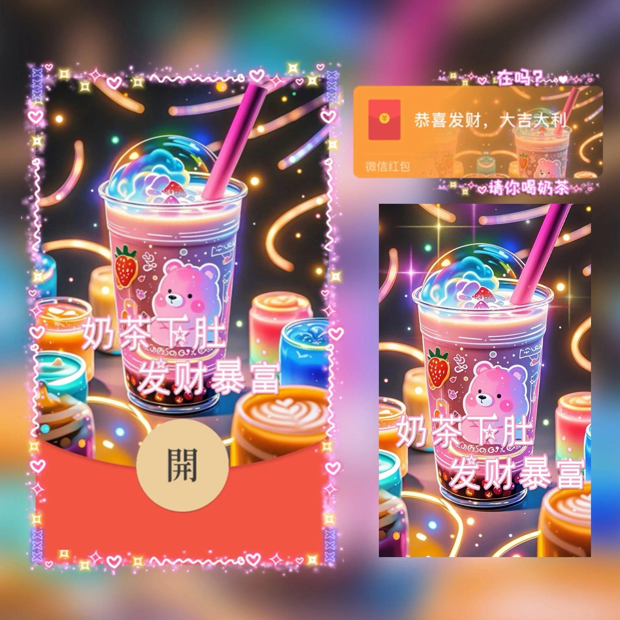 【卡密兑换】微信红包封面『在吗？请你喝奶茶-/奶茶下肚发财暴富』官方卡密丨端内兑换丨24小时自助提卡！