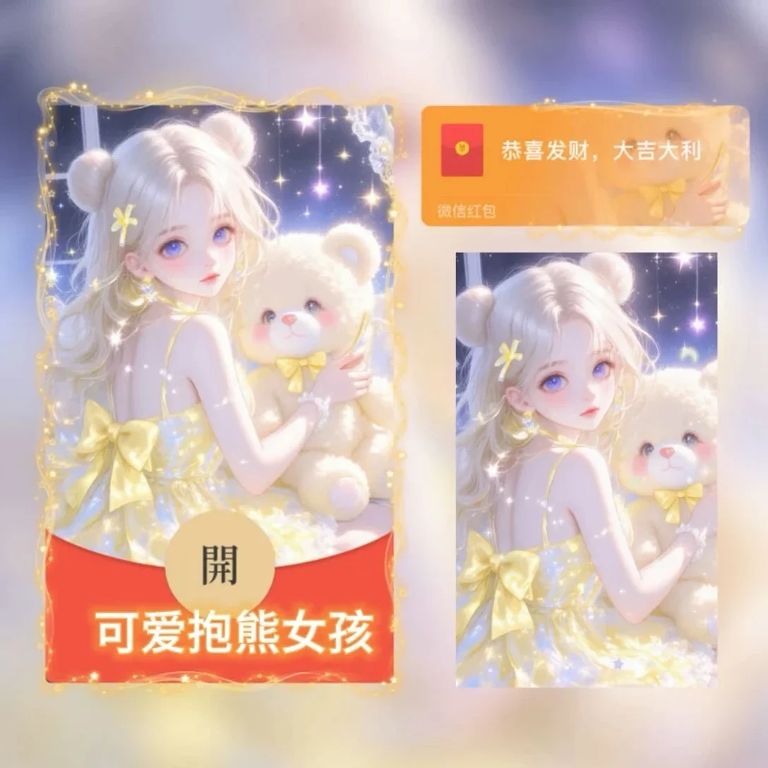 【卡密兑换】微信红包封面『可爱抱熊女孩tt』官方卡密丨端内兑换丨24小时自助提卡！