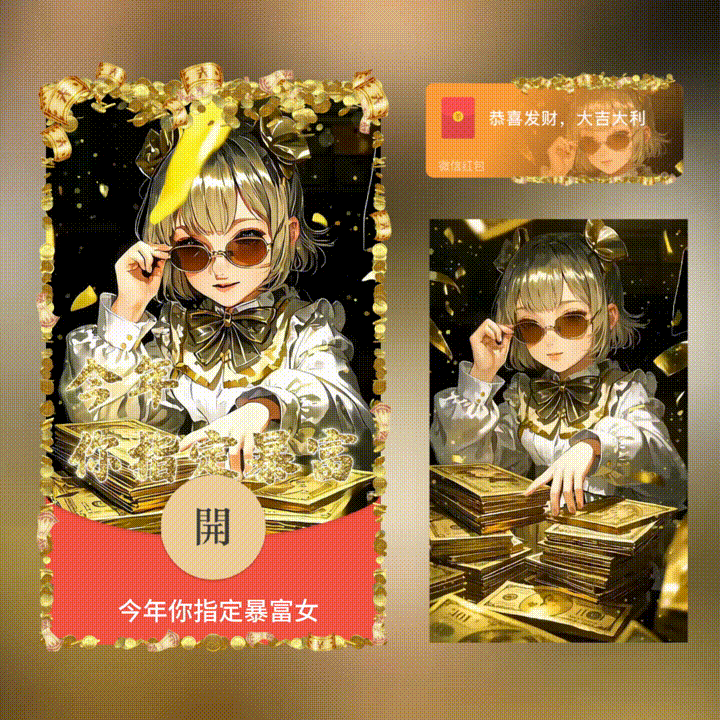 【卡密兑换】微信红包封面『今年你指定暴富女/新版动态/xn』官方卡密丨端内兑换丨24小时自助提卡！