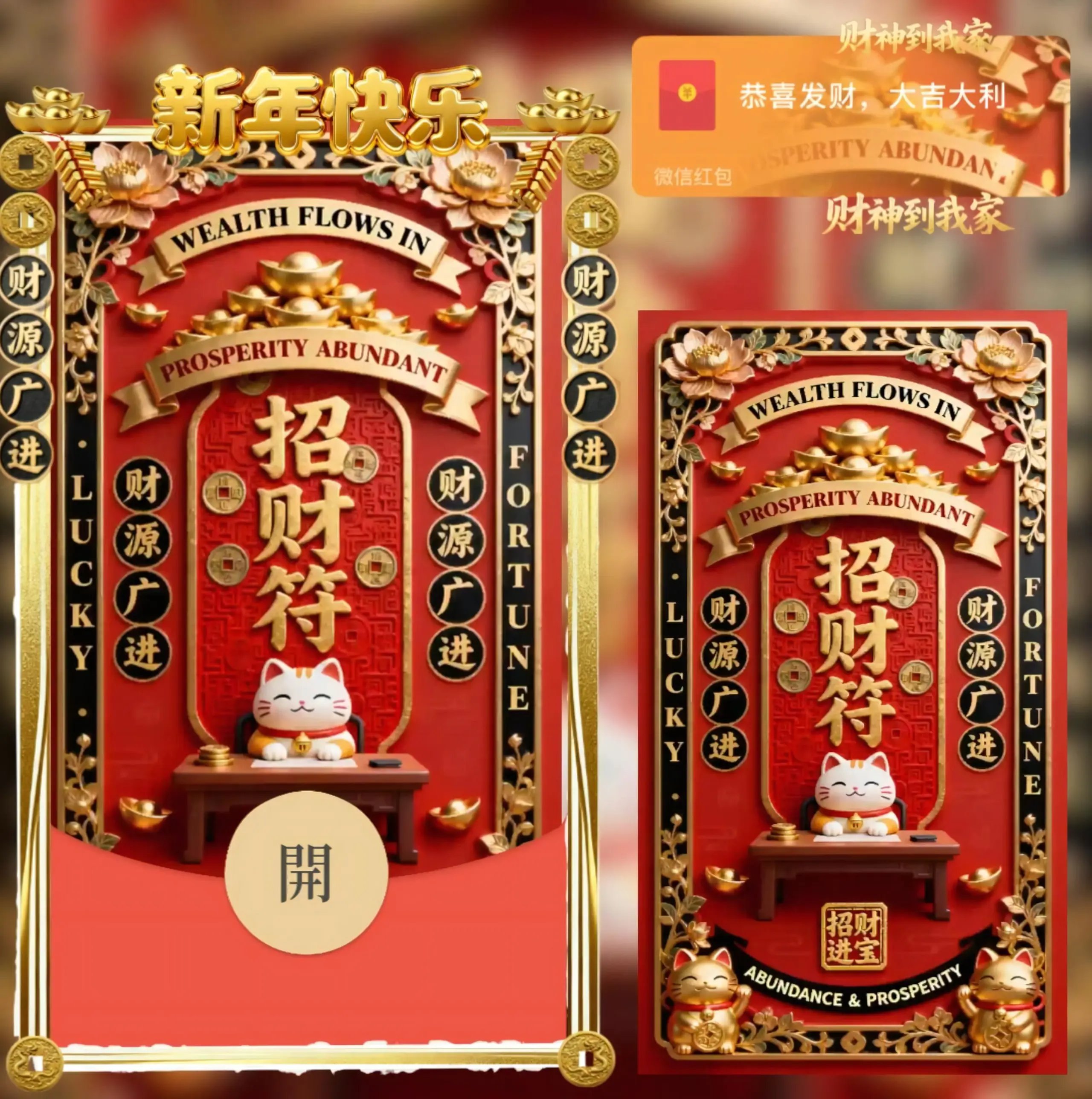 新年快乐招财猫/动态音乐/qiqi红包封面皮肤