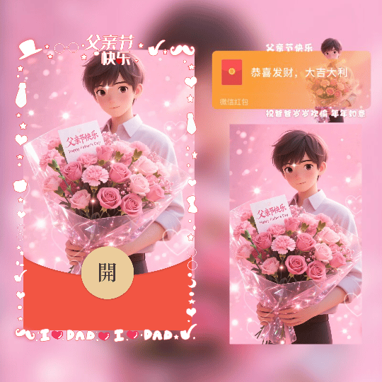 父亲节快乐 手捧花 男款/新版动态tt红包封面皮肤