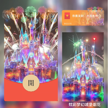 炫彩梦幻城堡烟花/新年快乐/xn红包封面皮肤