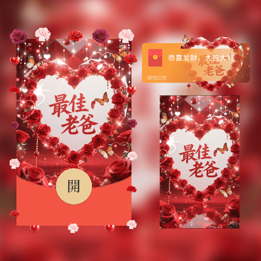 父亲节zui佳老爸 玫瑰爱心 新版动态tt红包封面皮肤