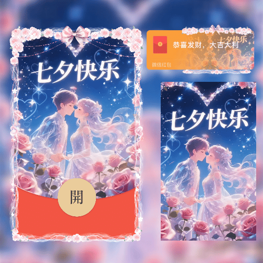 七夕快乐 玫瑰情侣/情人节/新版动态tt红包封面皮肤