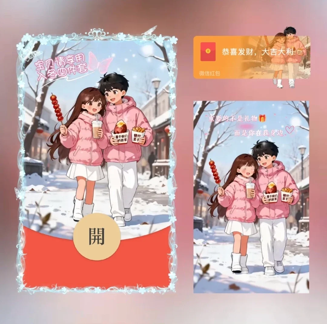【卡密兑换】微信红包封面『宝贝请享用入冬四件套/新版动态/xn』官方卡密丨端内兑换丨24小时自助提卡！