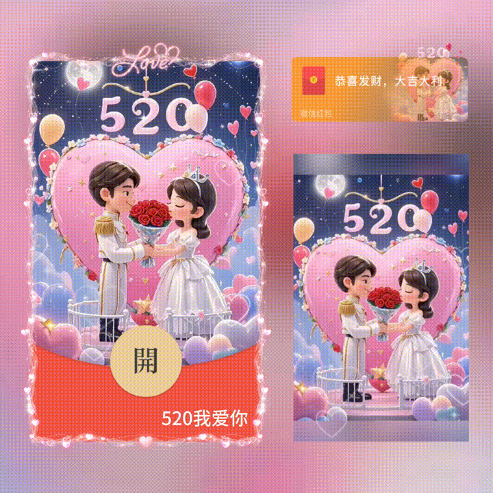 【卡密兑换】微信红包封面『520我爱你/新版动态/xn』官方卡密丨端内兑换丨24小时自助提卡！