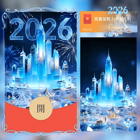 2026蓝色烟花新年快乐/yc红包封面皮肤