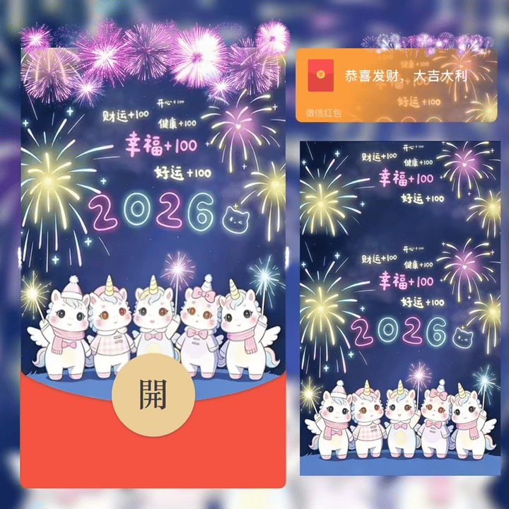 2026 财运+100 幸福+100 好运+100 /bz红包封面皮肤