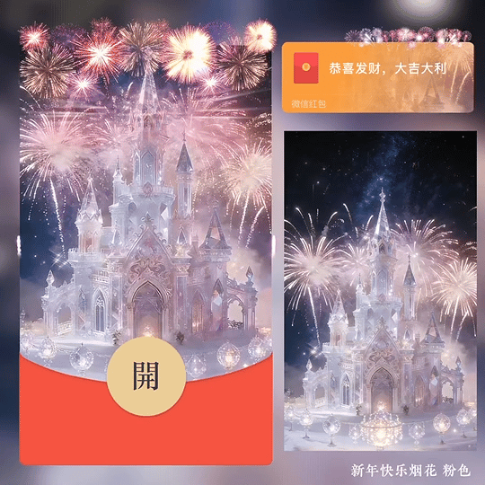 新年快乐烟花 粉色城堡 /bz红包封面皮肤