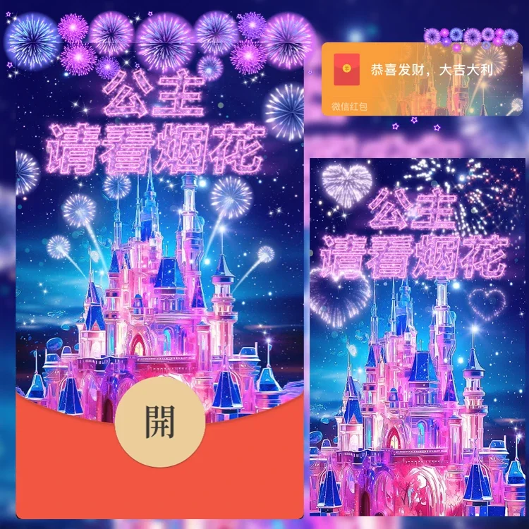 【卡密兑换】微信红包封面『公主请看烟花/n』官方卡密丨端内兑换丨24小时自助提卡！