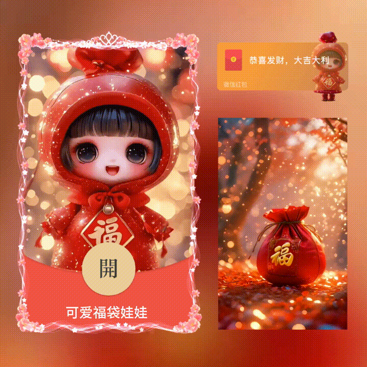 可爱福袋娃娃/新年快乐/xn红包封面皮肤