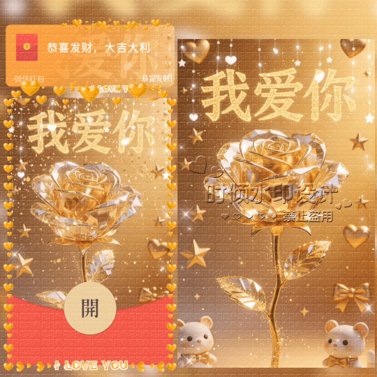 情人节/金玫瑰/我爱你/sq红包封面皮肤