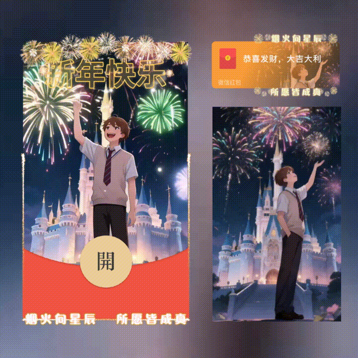 新年快乐/新年快乐烟花/xn红包封面皮肤