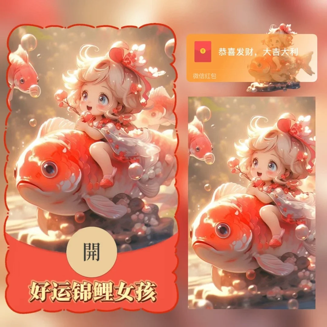 【卡密兑换】微信红包封面『好运锦鲤女孩』官方卡密丨端内兑换丨24小时自助提卡！