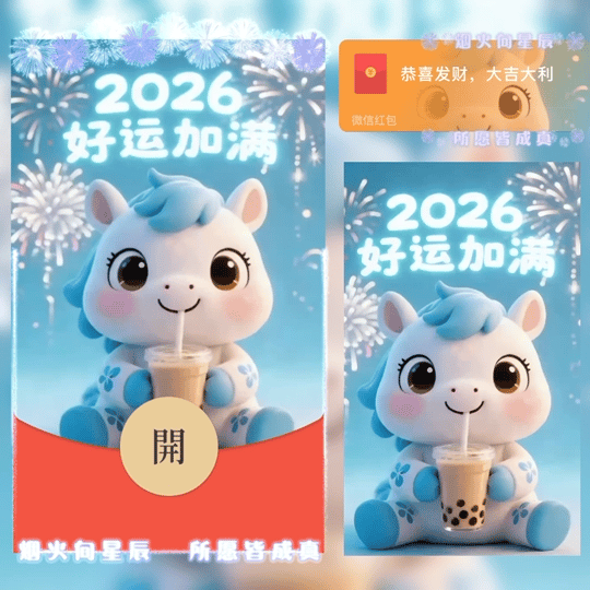 2026好运加满奶茶马/yu红包封面皮肤