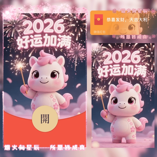 2026好运加满粉马/yu红包封面皮肤