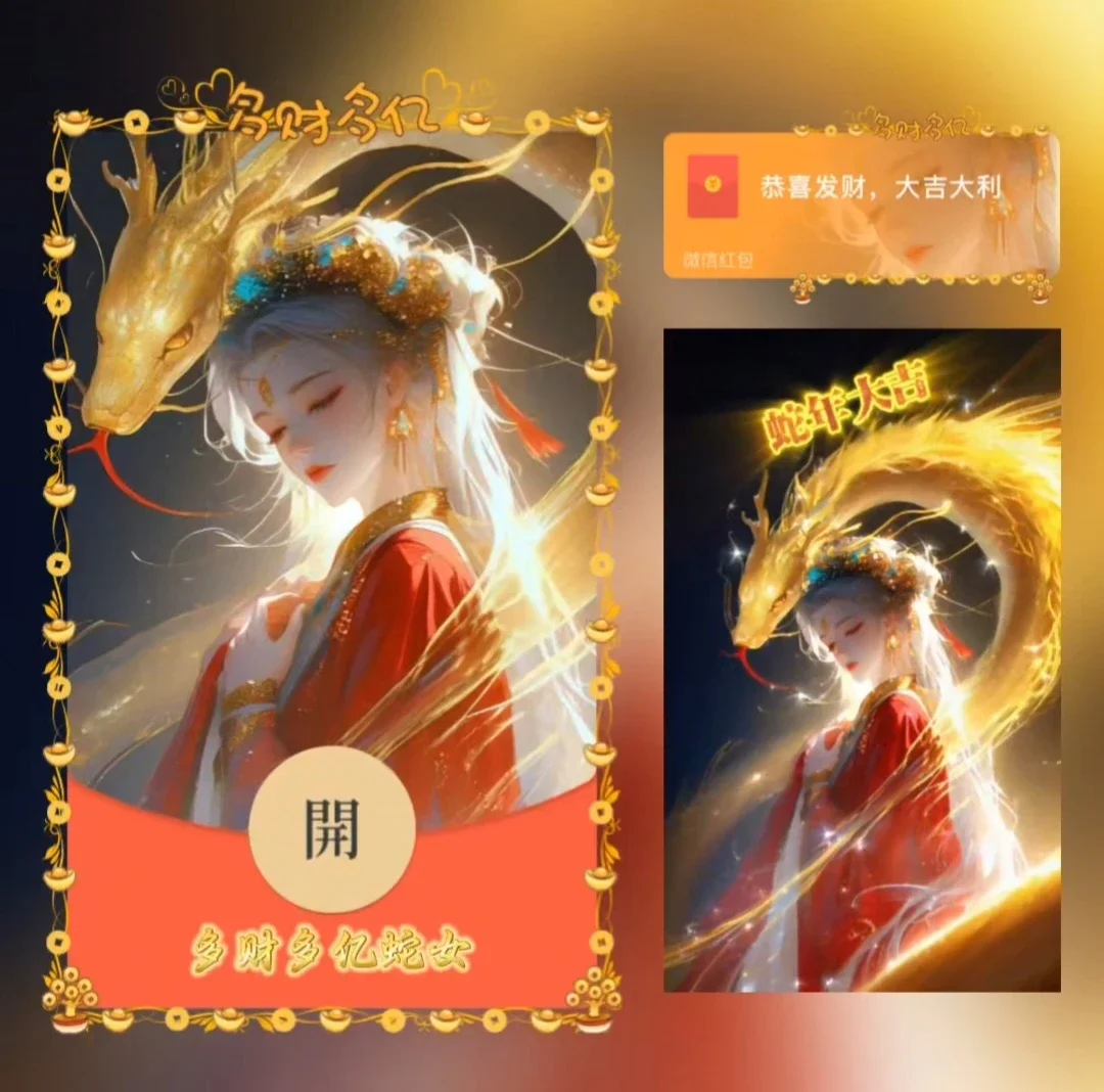 【卡密兑换】微信红包封面『多财多亿蛇女/le』官方卡密丨端内兑换丨24小时自助提卡！