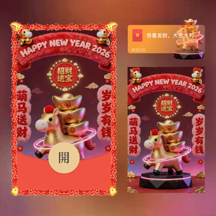 新年快乐/萌马送财/xn红包封面皮肤