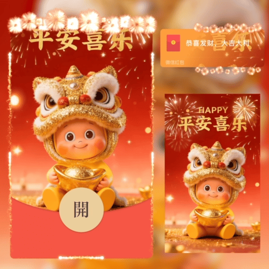 星星人新年快乐，平安喜乐/动态/yj红包封面皮肤