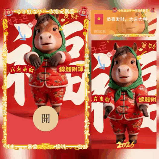 花棉袄跳舞马/八方来财马年暴富/来财舞/bao红包封面皮肤