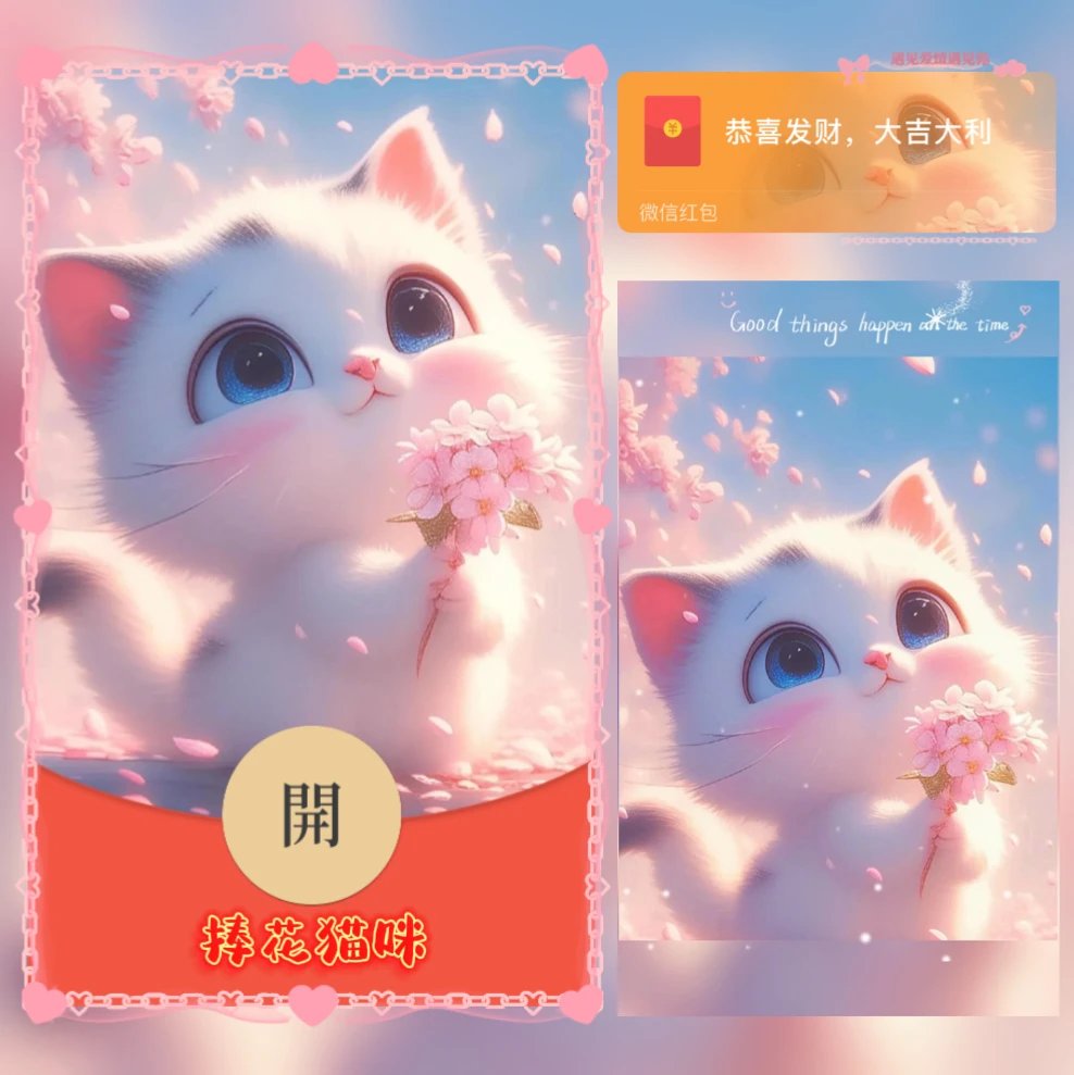 捧花猫咪/yj红包封面皮肤