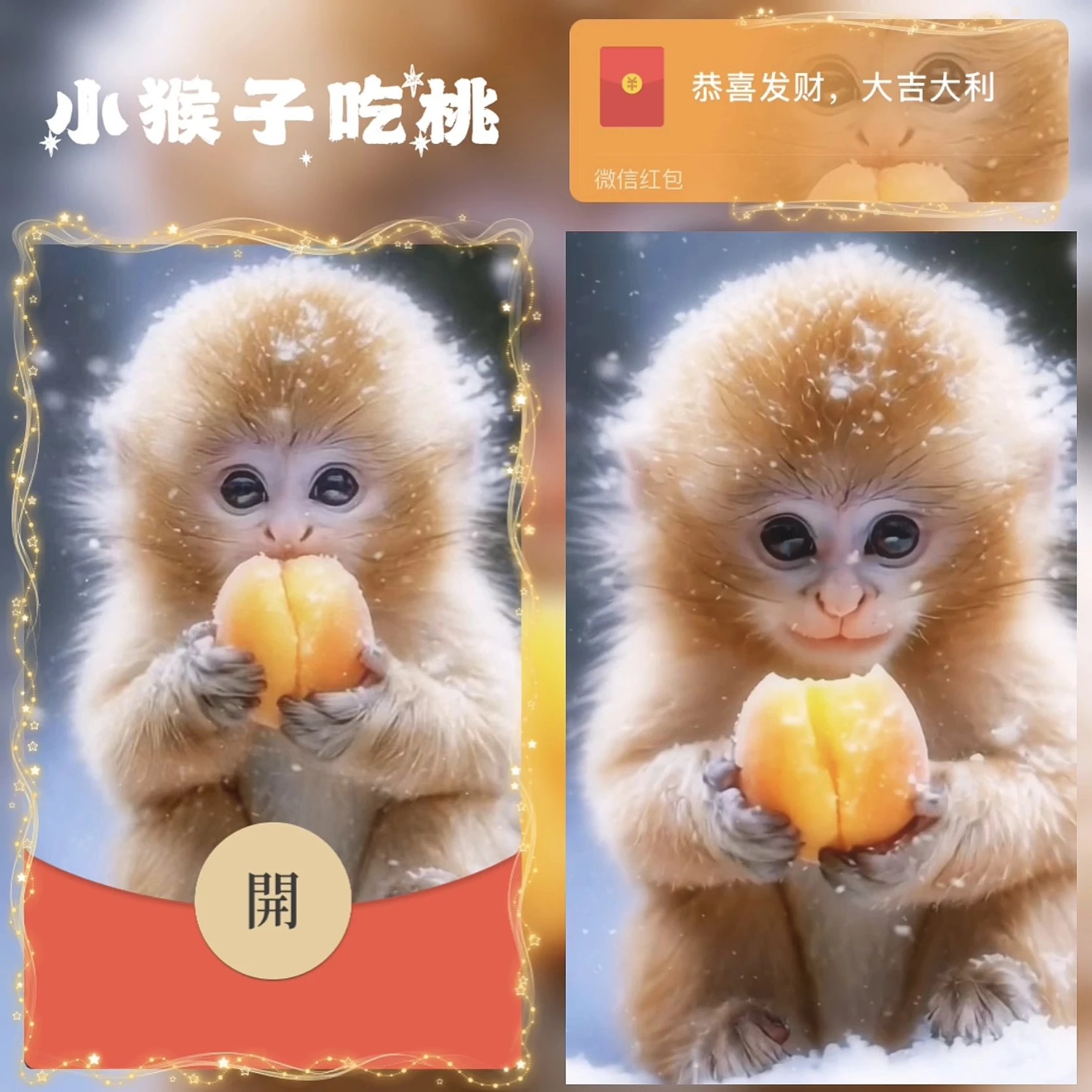 小猴子吃桃 /bz红包封面皮肤