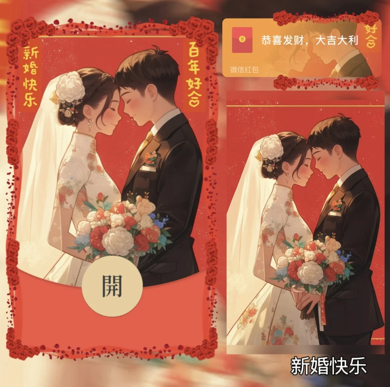 【卡密兑换】微信红包封面『新婚快乐/百年好合』官方卡密丨端内兑换丨24小时自助提卡！