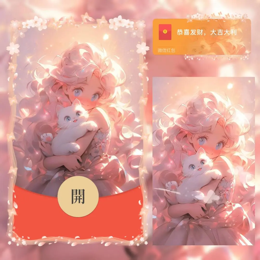 【卡密兑换】微信红包封面『美少女与猫』官方卡密丨端内兑换丨24小时自助提卡！