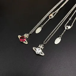 thumbnail for 银色红/白心土星项链