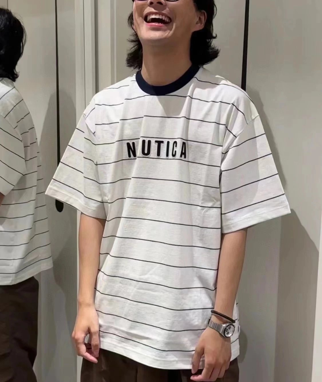 Design Nautica Striped Logo T-Shirt Gray T-Shirts - 20