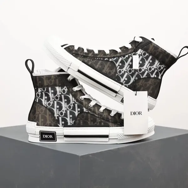 Dior B23 High-Top Sneakers Black Oblique Print Sneakers - 1