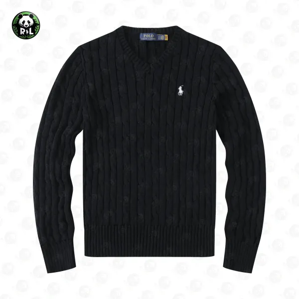 Ralph Lauren V-Neck Sweater Navy with Green Pony Logo - 12